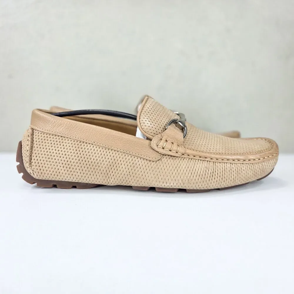 Donald Pliner Dorion03 Tan Perforated Leather Bit Driver Loafers Sz 7.5